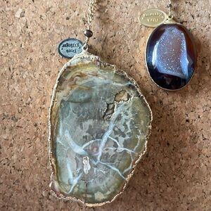 Anthropologie Dara Ettinger Two Layered gold tone chain stone pendant necklaces